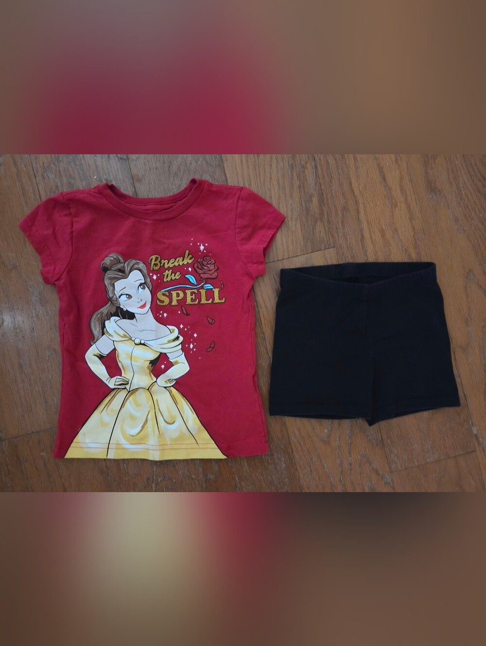 Disney Red Belle Graphic Tee and Black Shorts Matching Set